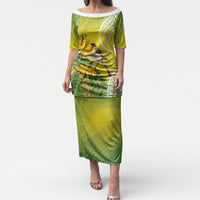 Hawaii Palila Mamane Puletasi Hawaiian Honeycreeper With Native Flower LT14 Long Dress Green - Polynesian Pride