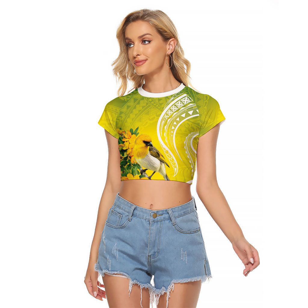 Hawaii Palila Mamane Raglan Cropped T Shirt Hawaiian Honeycreeper With Native Flower LT14 Female Green - Polynesian Pride