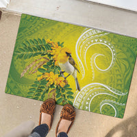 Hawaii Palila Mamane Rubber Doormat Hawaiian Honeycreeper With Native Flower LT14 - Polynesian Pride