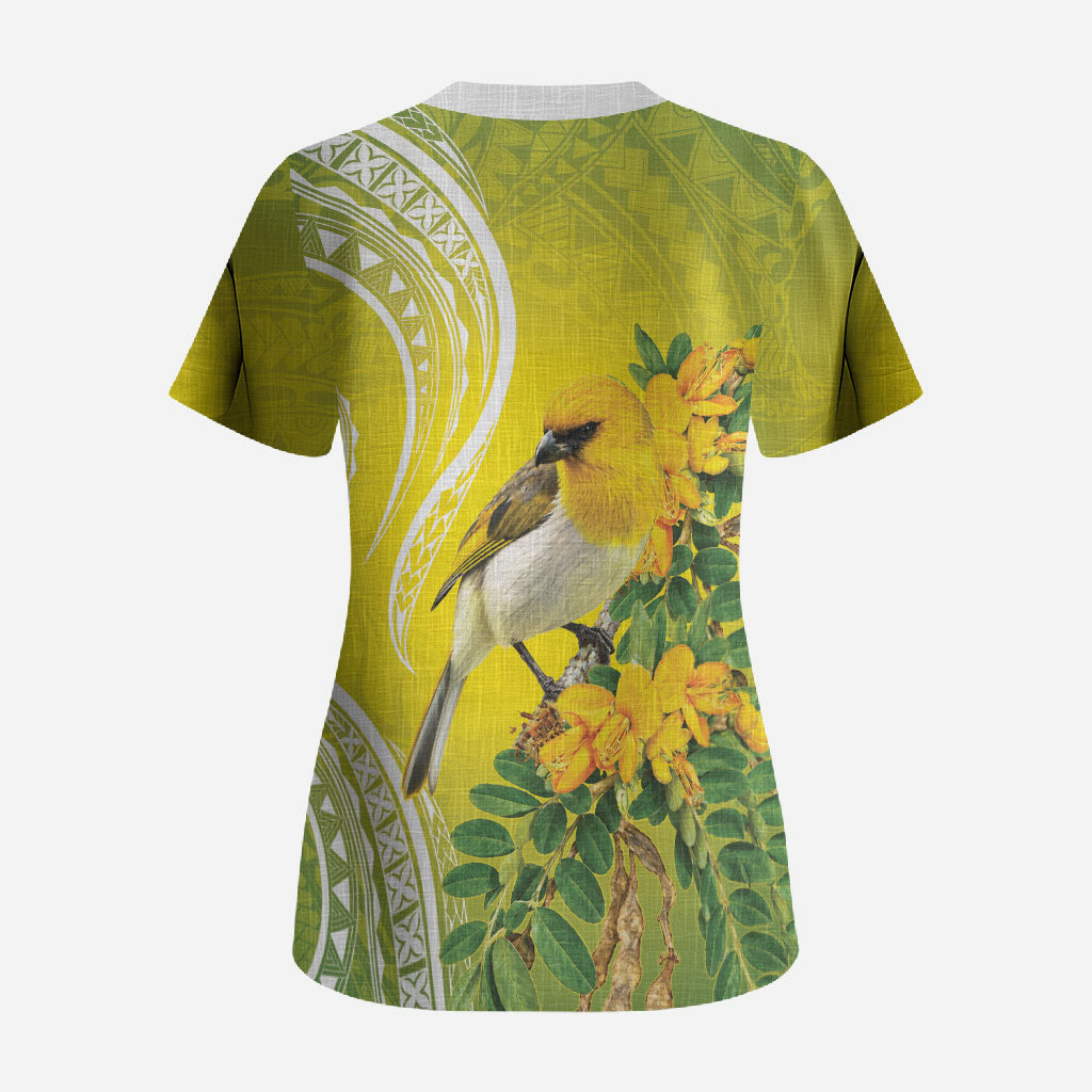 Hawaii Palila Mamane Scrub Top Hawaiian Honeycreeper With Native Flower LT14 - Polynesian Pride