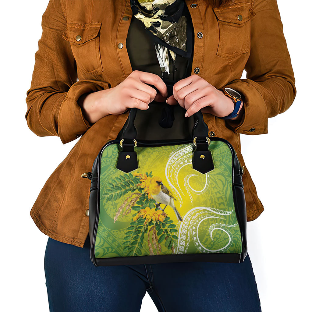Hawaii Palila Mamane Shoulder Handbag Hawaiian Honeycreeper With Native Flower