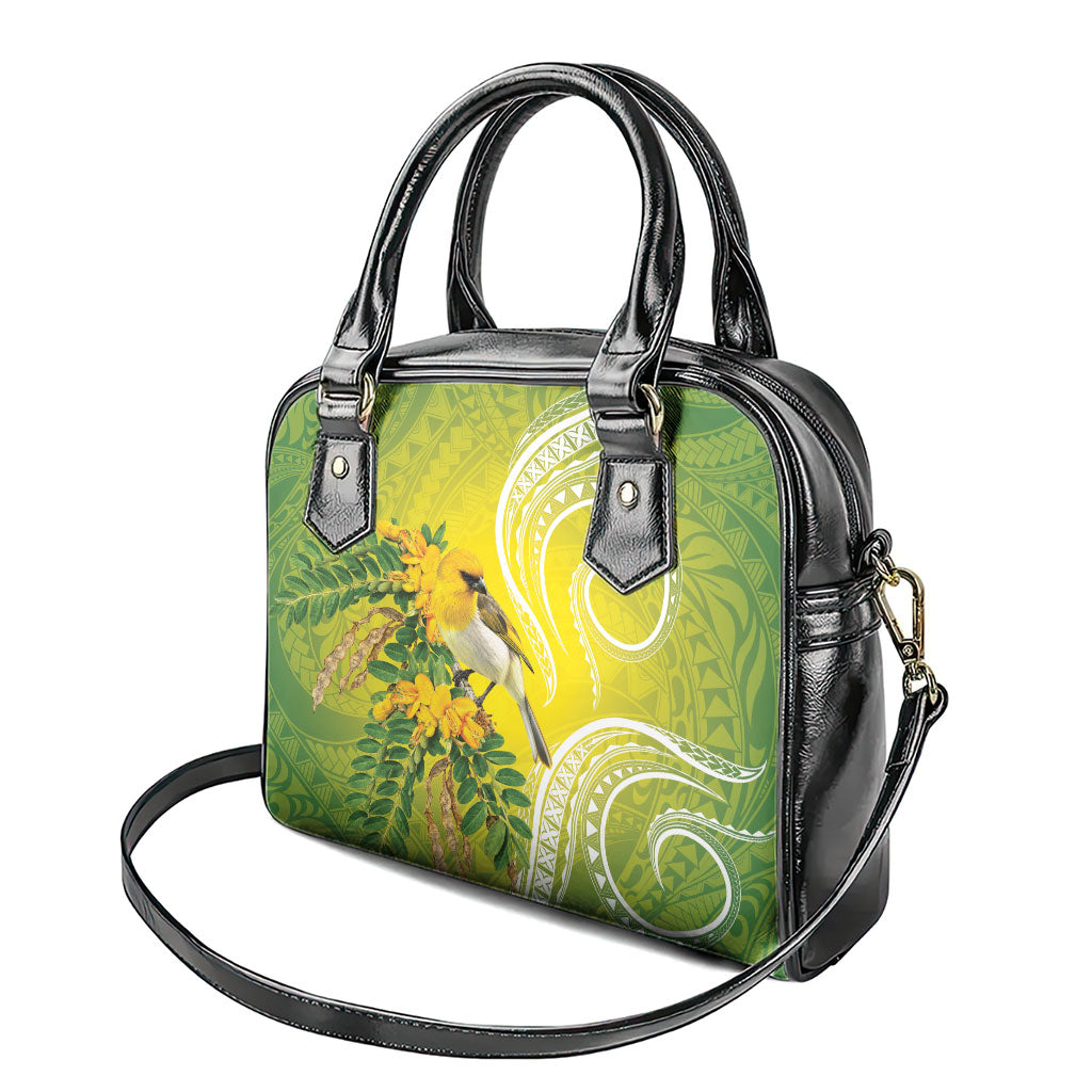 Hawaii Palila Mamane Shoulder Handbag Hawaiian Honeycreeper With Native Flower