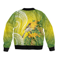 Hawaii Palila Mamane Sleeve Zip Bomber Jacket Hawaiian Honeycreeper With Native Flower LT14 - Polynesian Pride