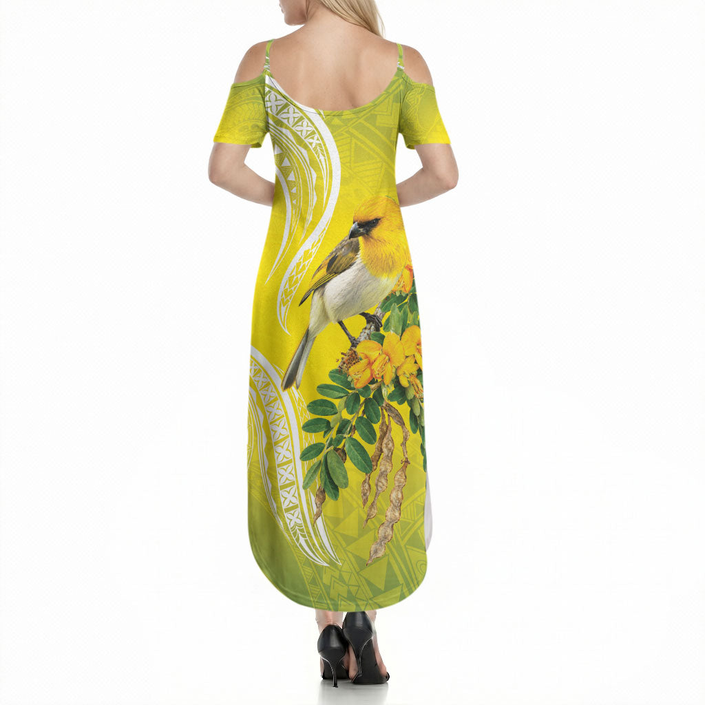 Hawaii Palila Mamane Summer Maxi Dress Hawaiian Honeycreeper With Native Flower LT14 - Polynesian Pride
