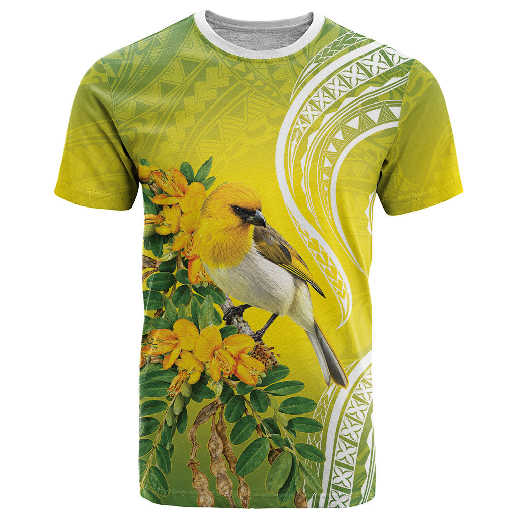 Hawaii Palila Mamane T Shirt Hawaiian Honeycreeper With Native Flower LT14 Green - Polynesian Pride