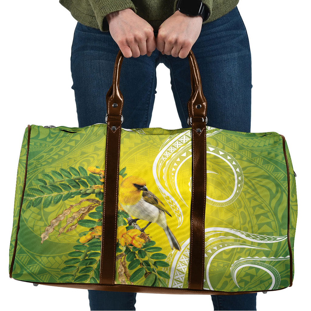 Hawaii Palila Mamane Travel Bag Hawaiian Honeycreeper With Native Flower LT14 Green - Polynesian Pride
