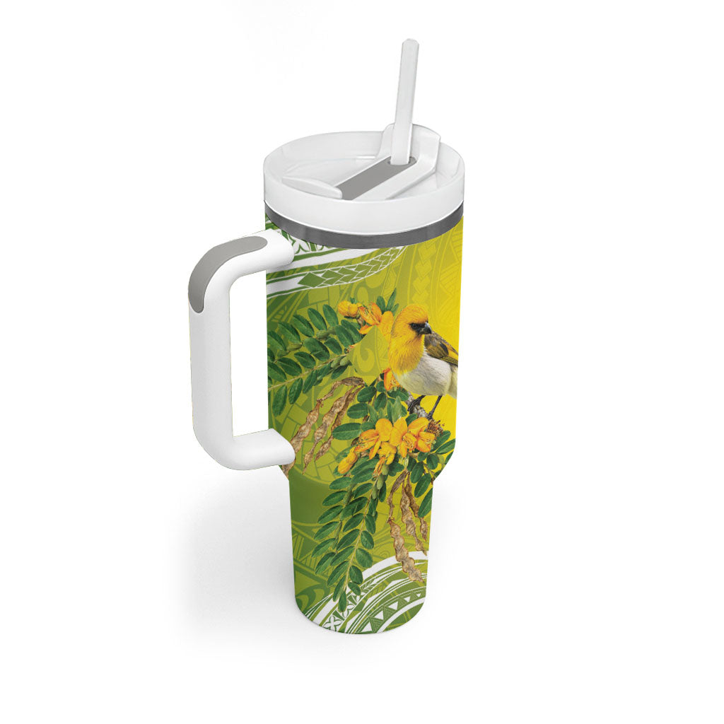 Hawaii Palila Mamane Tumbler With Handle Hawaiian Honeycreeper With Native Flower LT14 - Polynesian Pride
