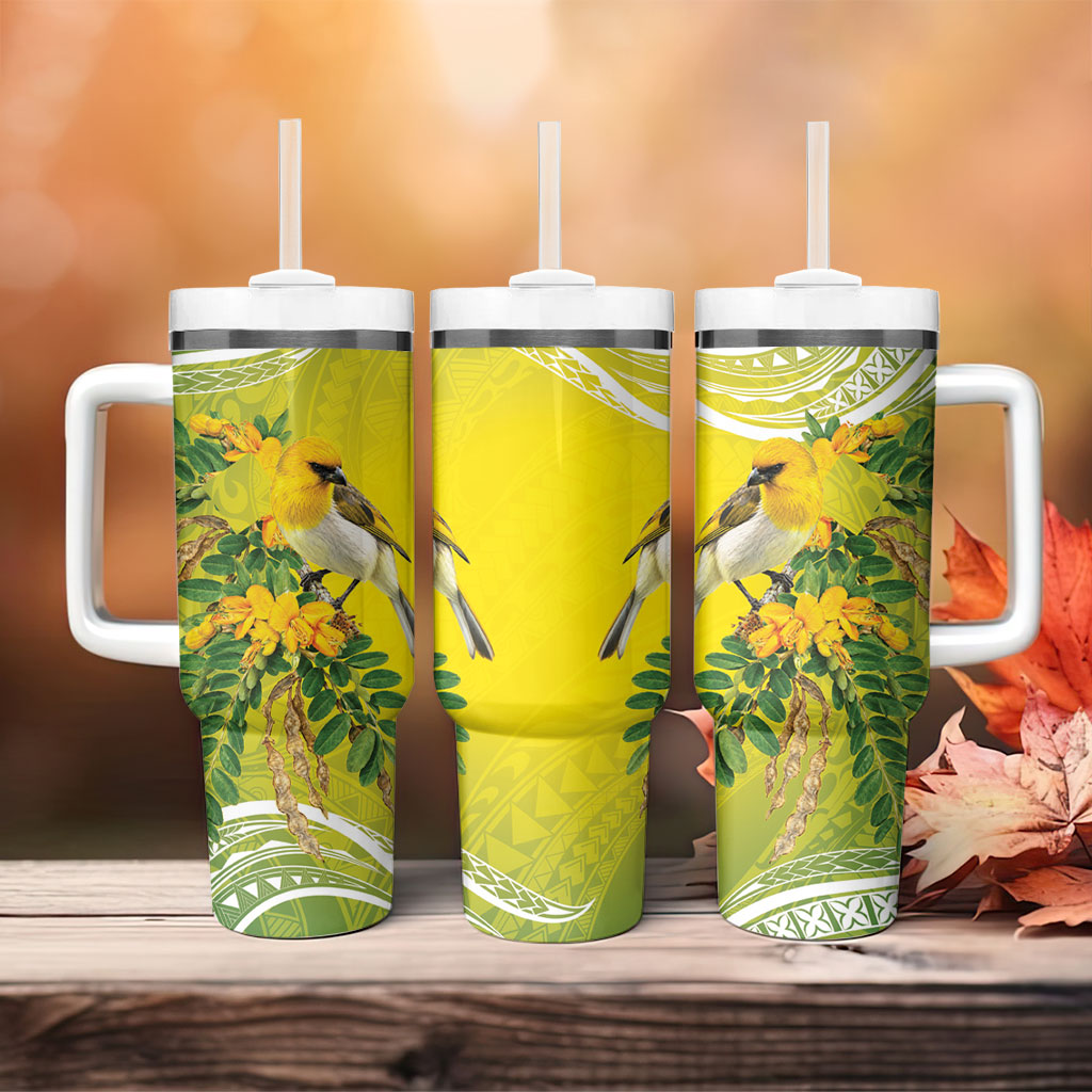 Hawaii Palila Mamane Tumbler With Handle Hawaiian Honeycreeper With Native Flower LT14 - Polynesian Pride