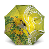 Hawaii Palila Mamane Umbrella Hawaiian Honeycreeper With Native Flower LT14 One Size Folded 11.42 inch Opened Diameter 37.4 inch Green - Polynesian Pride