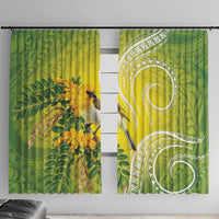 Hawaii Palila Mamane Window Curtain Hawaiian Honeycreeper With Native Flower LT14 With Hooks Green - Polynesian Pride