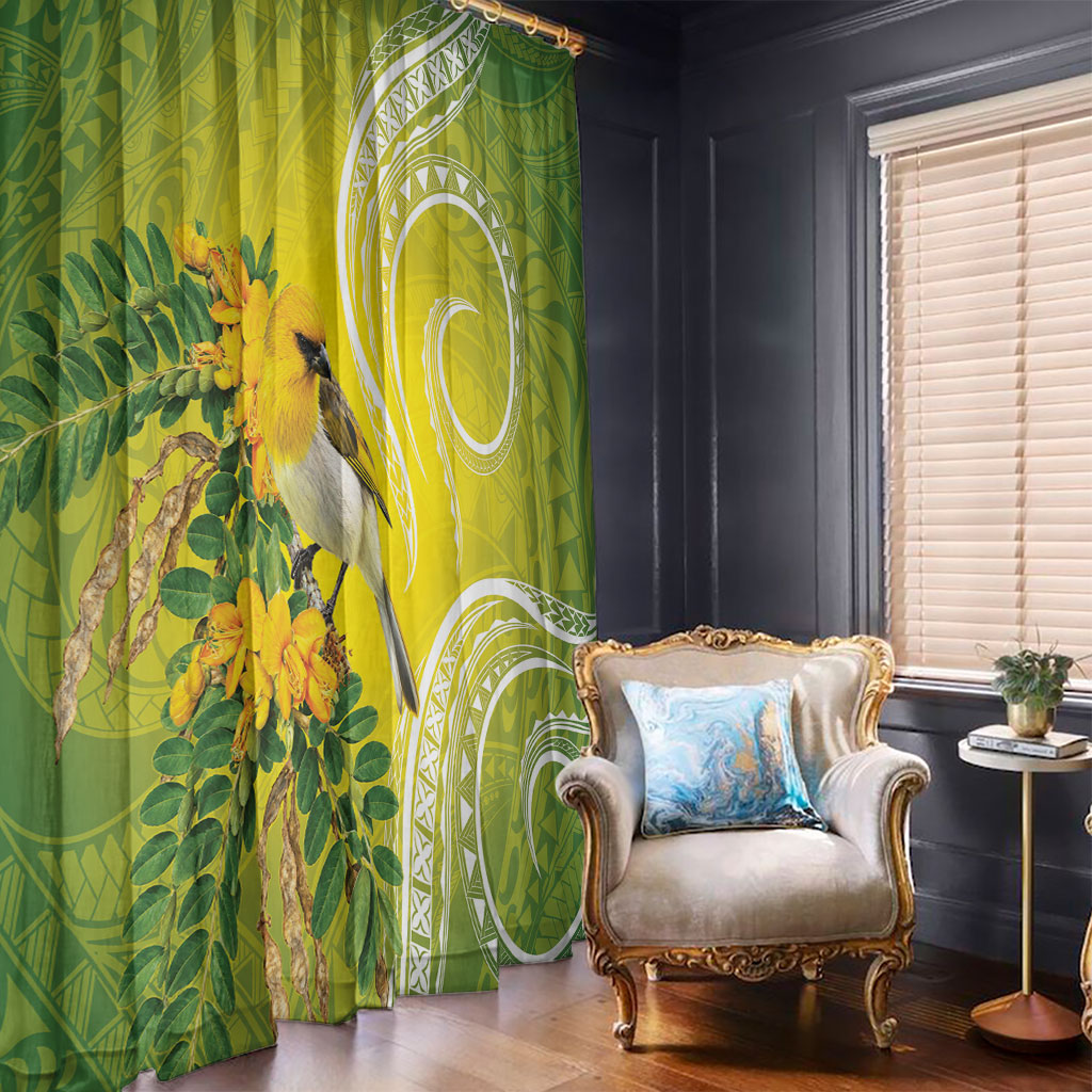 Hawaii Palila Mamane Window Curtain Hawaiian Honeycreeper With Native Flower LT14 - Polynesian Pride