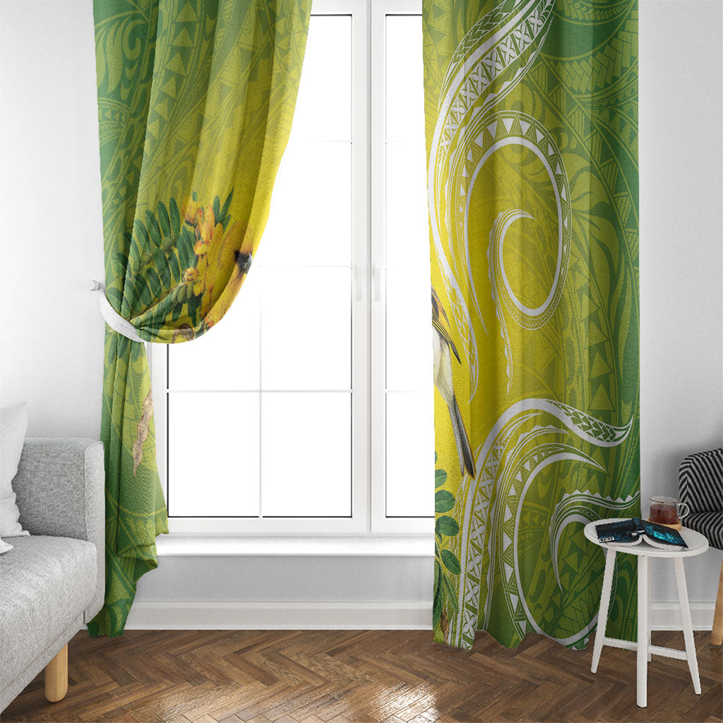 Hawaii Palila Mamane Window Curtain Hawaiian Honeycreeper With Native Flower LT14 - Polynesian Pride