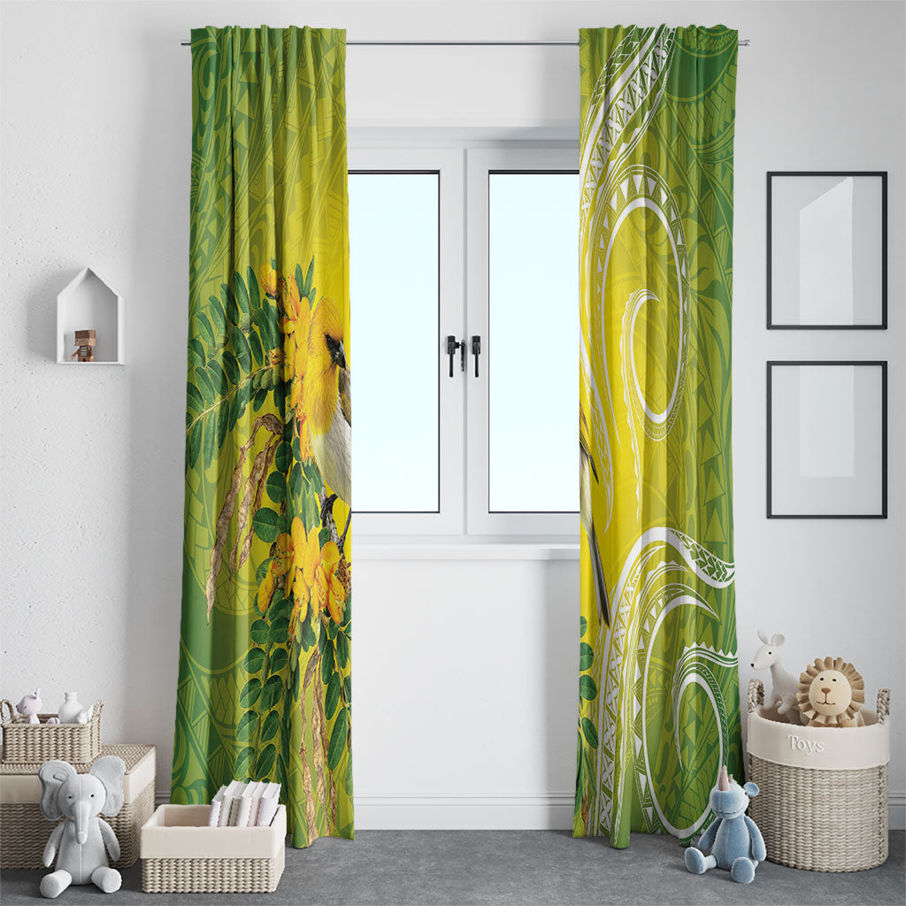 Hawaii Palila Mamane Window Curtain Hawaiian Honeycreeper With Native Flower LT14 - Polynesian Pride
