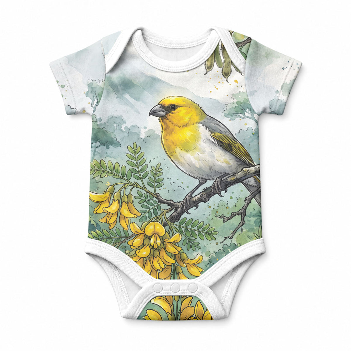 Aloha Hawaii Palila Mamane Watercolor Baby Onesie LT14 Watercolor - Polynesian Pride