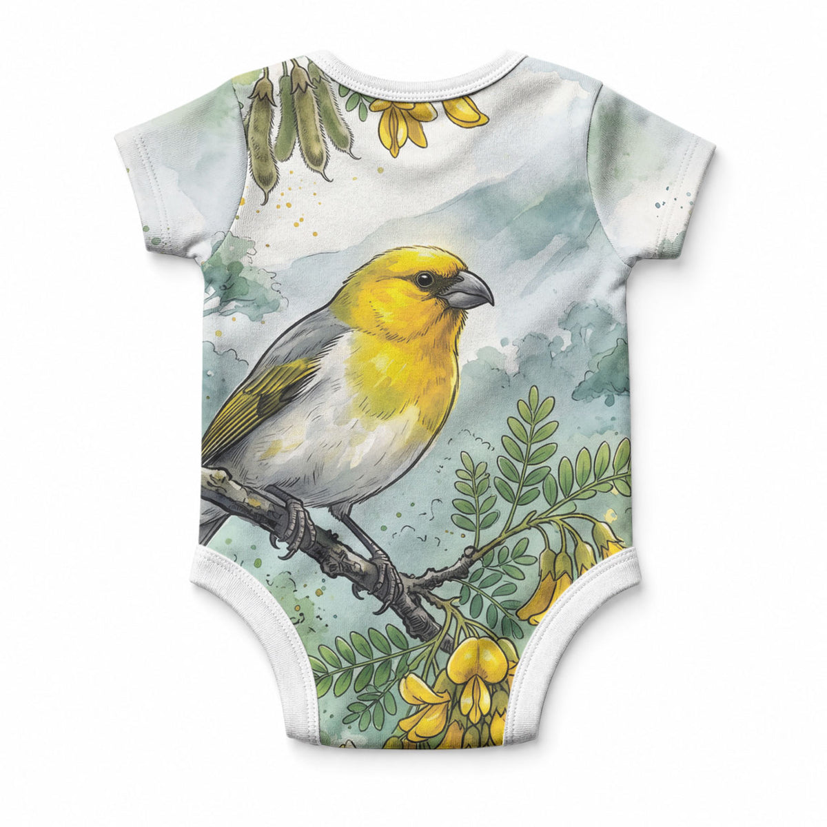 Aloha Hawaii Palila Mamane Watercolor Baby Onesie LT14 - Polynesian Pride