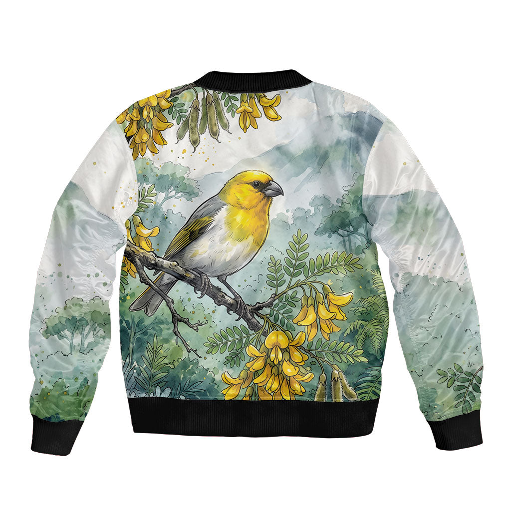 Aloha Hawaii Palila Mamane Watercolor Bomber Jacket LT14 - Polynesian Pride