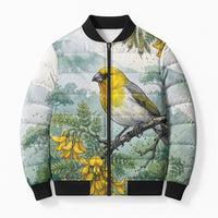 Aloha Hawaii Palila Mamane Watercolor Bomber Puffer Jacket
