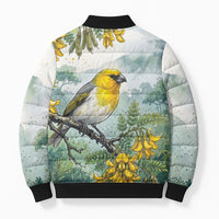 Aloha Hawaii Palila Mamane Watercolor Bomber Puffer Jacket