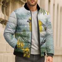 Aloha Hawaii Palila Mamane Watercolor Bomber Puffer Jacket