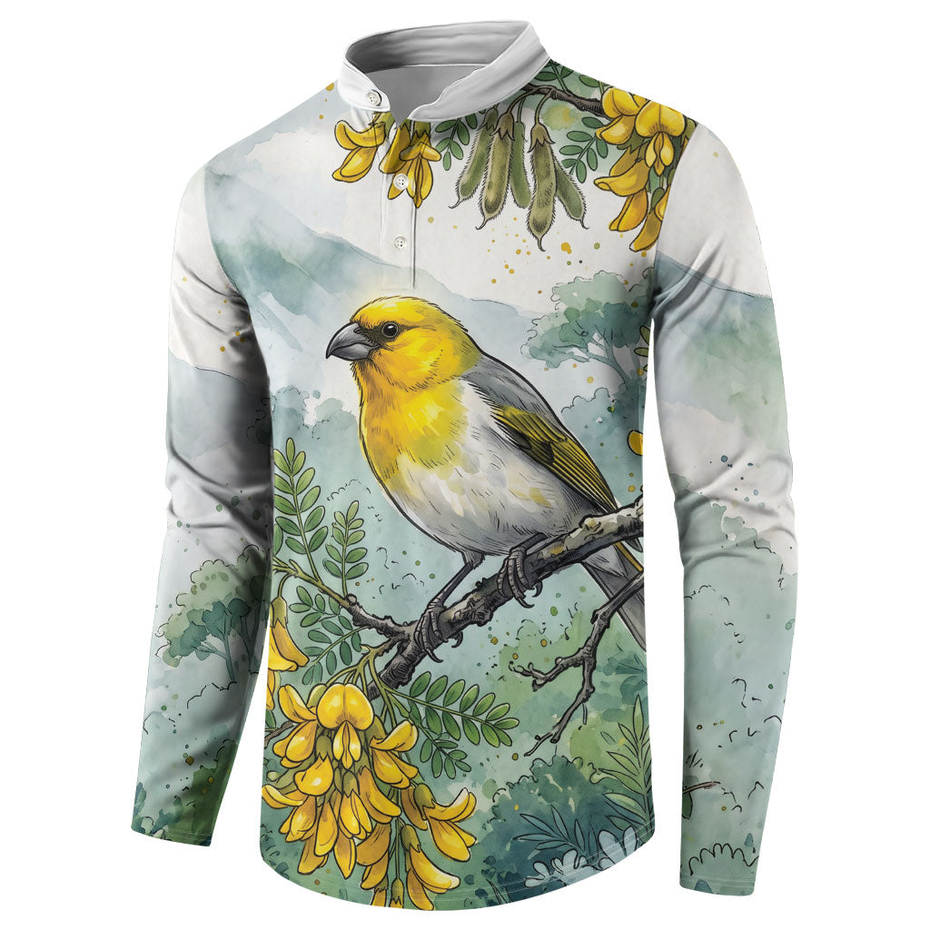Aloha Hawaii Palila Mamane Watercolor Button Sweatshirt LT14 - Polynesian Pride