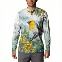 Aloha Hawaii Palila Mamane Watercolor Button Sweatshirt LT14 - Polynesian Pride