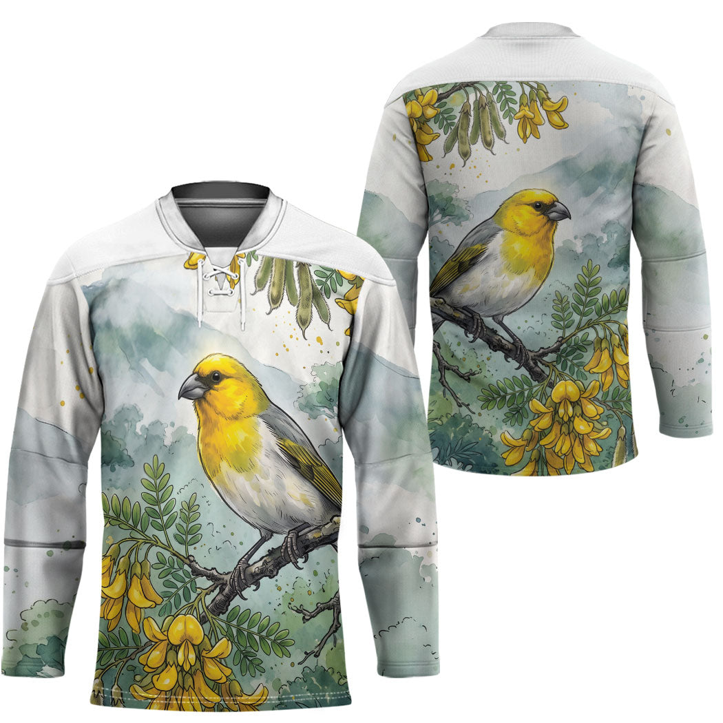 Aloha Hawaii Palila Mamane Watercolor Hockey Jersey LT14 - Polynesian Pride