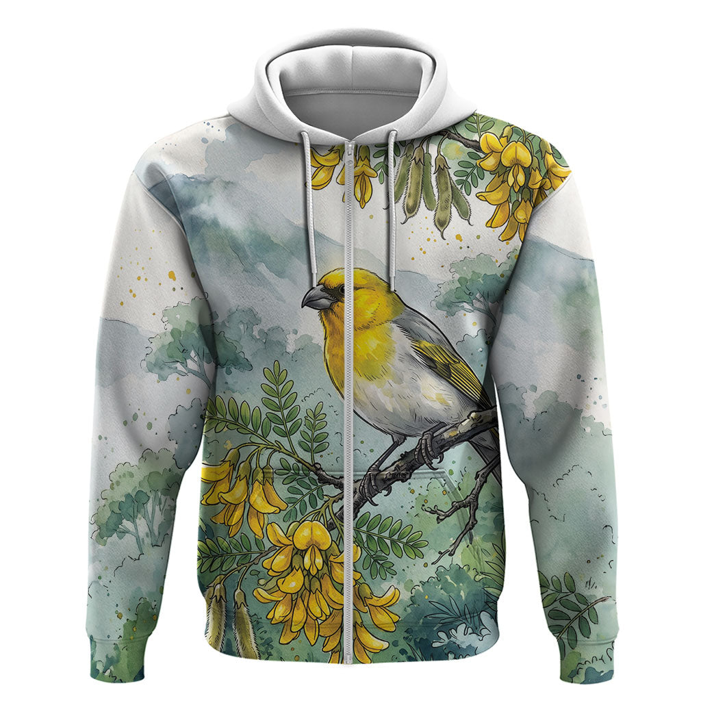 Aloha Hawaii Palila Mamane Watercolor Hoodie