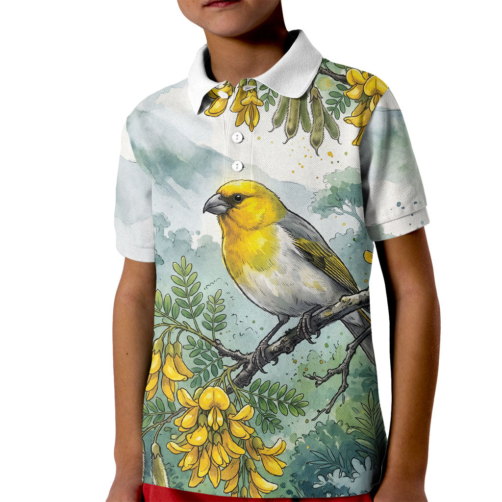 Aloha Hawaii Palila Mamane Watercolor Kid Polo Shirt LT14 Kid Watercolor - Polynesian Pride