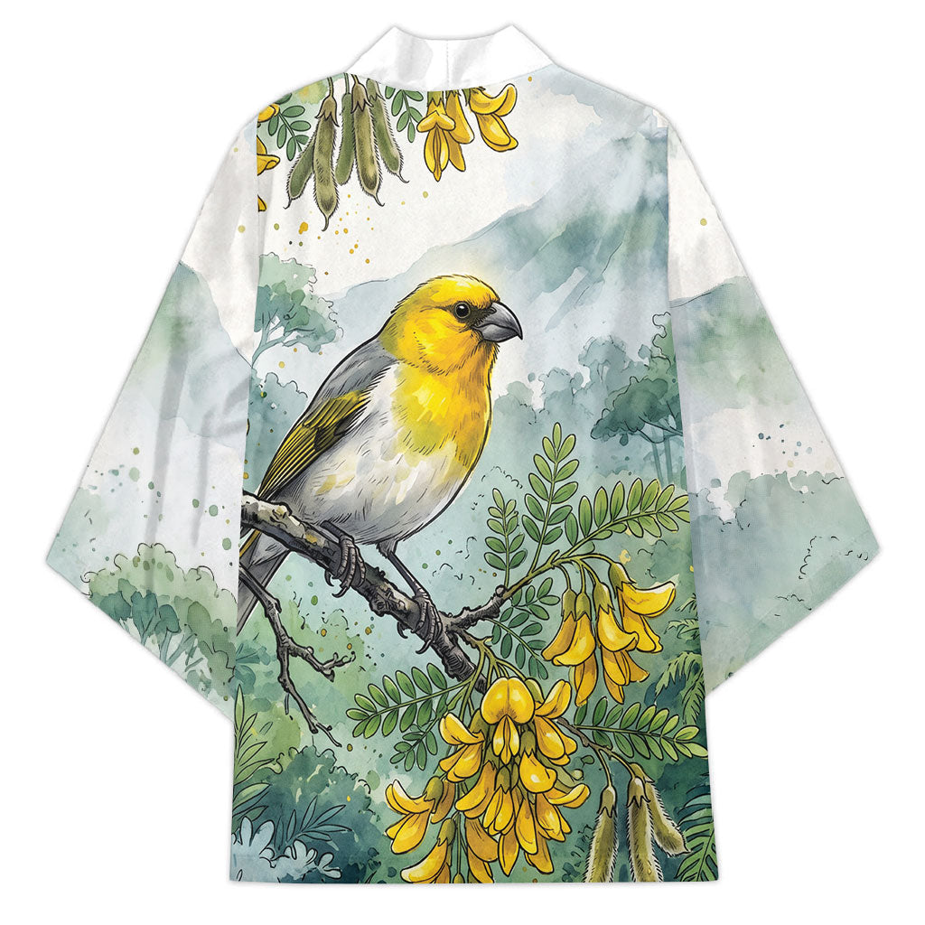 Aloha Hawaii Palila Mamane Watercolor Kimono LT14 - Polynesian Pride