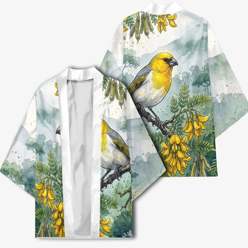 Aloha Hawaii Palila Mamane Watercolor Kimono LT14 - Polynesian Pride
