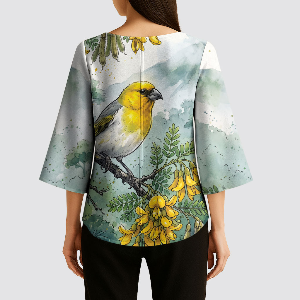 Aloha Hawaii Palila Mamane Watercolor Kimono Sleeve Blouse LT14 - Polynesian Pride