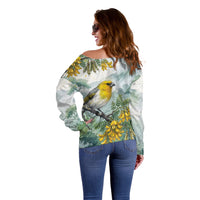 Aloha Hawaii Palila Mamane Watercolor Off Shoulder Sweater LT14 - Polynesian Pride
