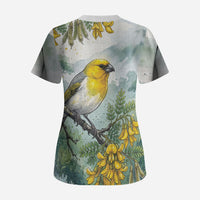 Aloha Hawaii Palila Mamane Watercolor Scrub Top