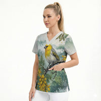 Aloha Hawaii Palila Mamane Watercolor Scrub Top