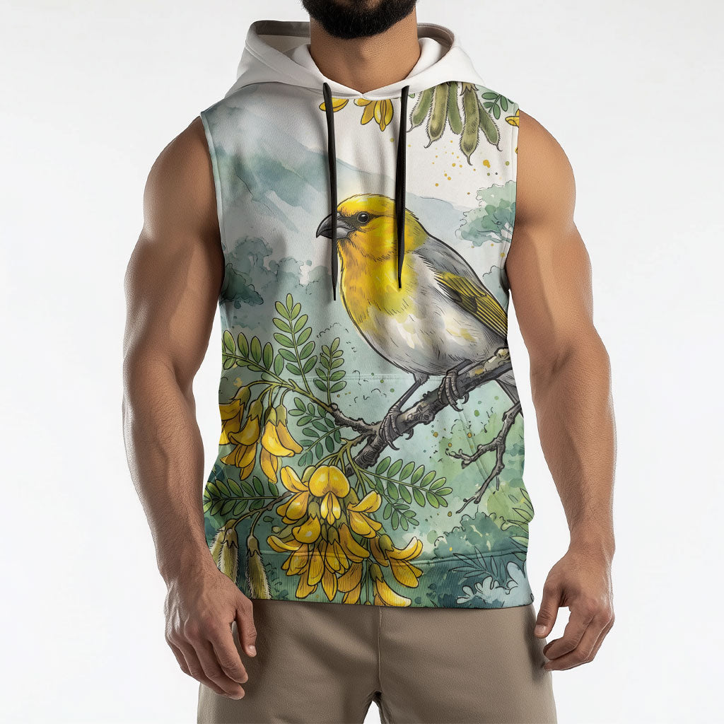 Aloha Hawaii Palila Mamane Watercolor Sleeveless Hoodie LT14 - Polynesian Pride