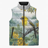 Aloha Hawaii Palila Mamane Watercolor Sleeveless Puffer Jacket