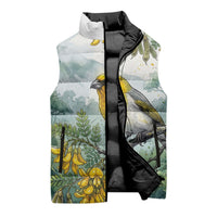 Aloha Hawaii Palila Mamane Watercolor Sleeveless Puffer Jacket
