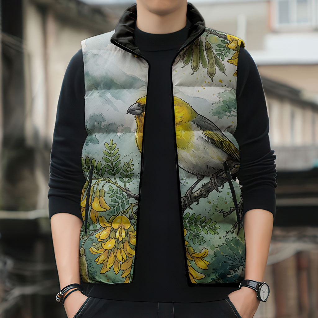 Aloha Hawaii Palila Mamane Watercolor Sleeveless Puffer Jacket