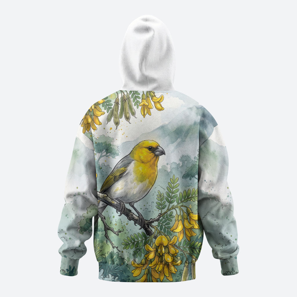 Aloha Hawaii Palila Mamane Watercolor Zip Hoodie LT14 - Polynesian Pride