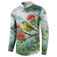Aloha Hawaii Amakihi Ohia Lehua Watercolor Button Sweatshirt LT14 - Polynesian Pride