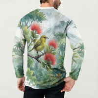 Aloha Hawaii Amakihi Ohia Lehua Watercolor Button Sweatshirt LT14 - Polynesian Pride