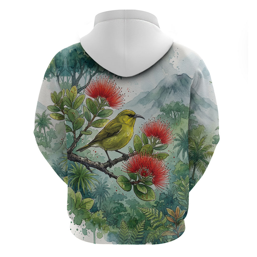 Aloha Hawaii Amakihi Ohia Lehua Watercolor Hoodie LT14 - Polynesian Pride