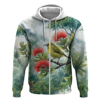 Aloha Hawaii Amakihi Ohia Lehua Watercolor Hoodie LT14 Zip Hoodie Watercolor - Polynesian Pride