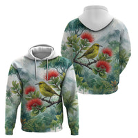 Aloha Hawaii Amakihi Ohia Lehua Watercolor Hoodie LT14 - Polynesian Pride