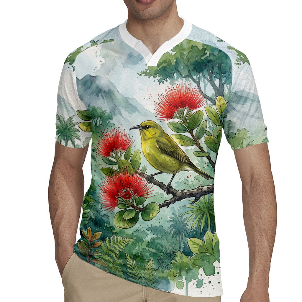 Aloha Hawaii Amakihi Ohia Lehua Watercolor Rugby Jersey LT14 - Polynesian Pride