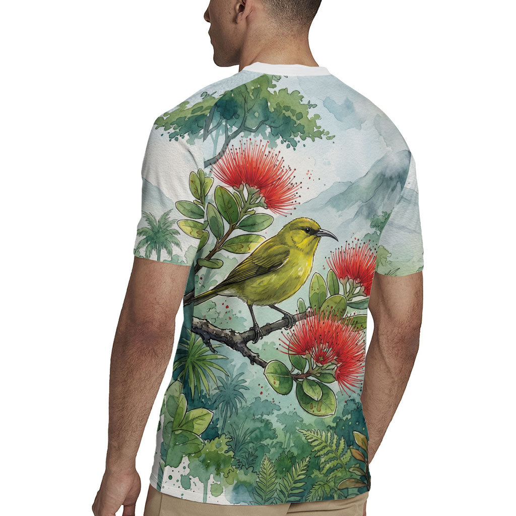 Aloha Hawaii Amakihi Ohia Lehua Watercolor Rugby Jersey LT14 - Polynesian Pride