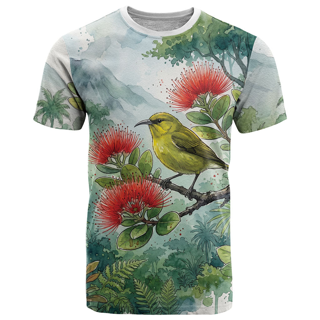 Aloha Hawaii Amakihi Ohia Lehua Watercolor T Shirt LT14 Watercolor - Polynesian Pride