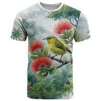 Aloha Hawaii Amakihi Ohia Lehua Watercolor T Shirt LT14 Watercolor - Polynesian Pride