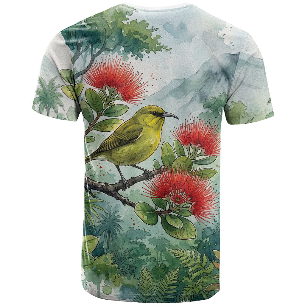 Aloha Hawaii Amakihi Ohia Lehua Watercolor T Shirt LT14 - Polynesian Pride