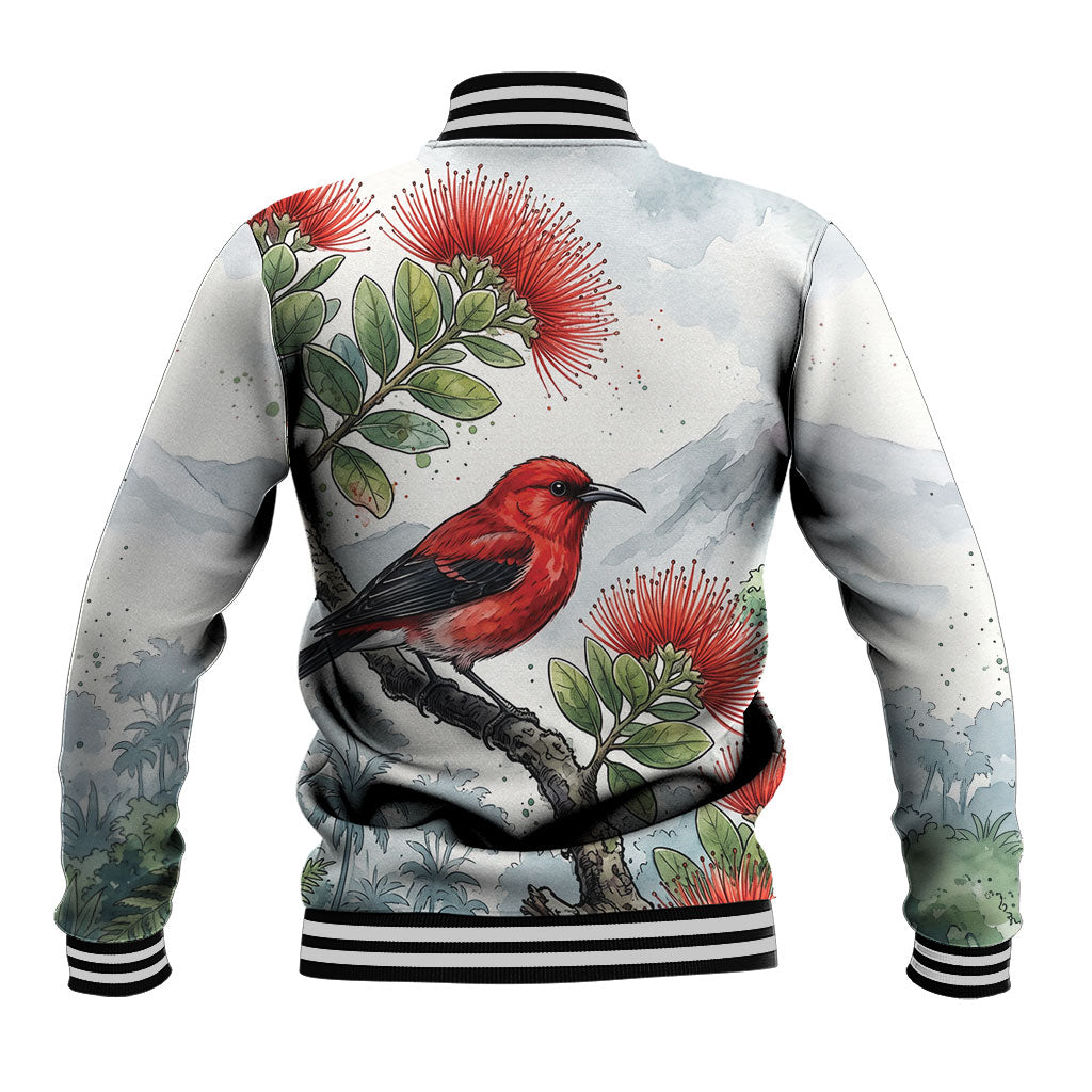 Aloha Hawaii Apapane Ohia Lehua Watercolor Baseball Jacket